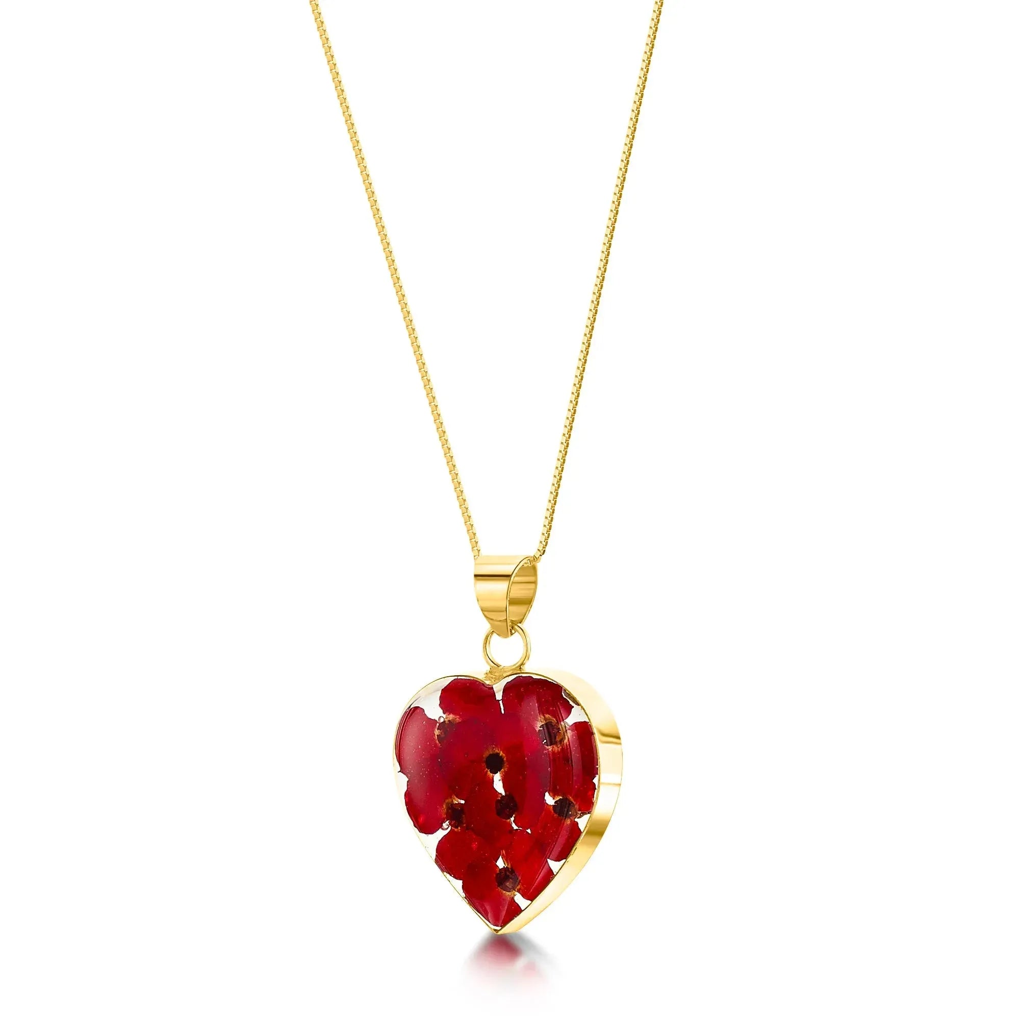 Collier cœur coquelicot par Shrieking Violet® pendentif en argent sterling fait main avec de vraies fleurs.