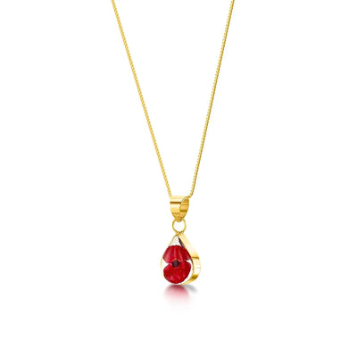 Collier pendentif goutte coquelicot