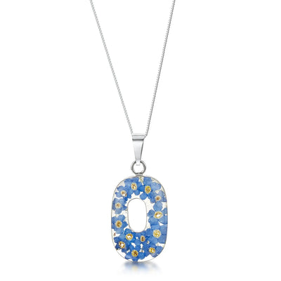 Initial pendant necklace with real forget me not flowers by Shrieking Violet® Ideal birthday gift.