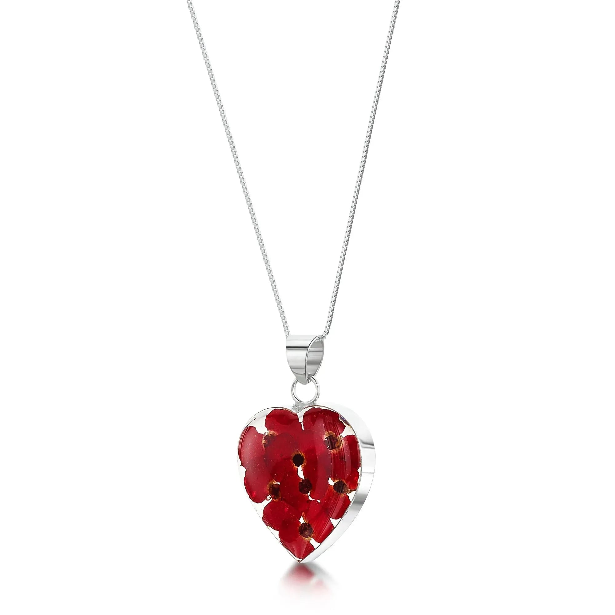 Collier cœur coquelicot par Shrieking Violet® pendentif en argent sterling fait main avec de vraies fleurs.