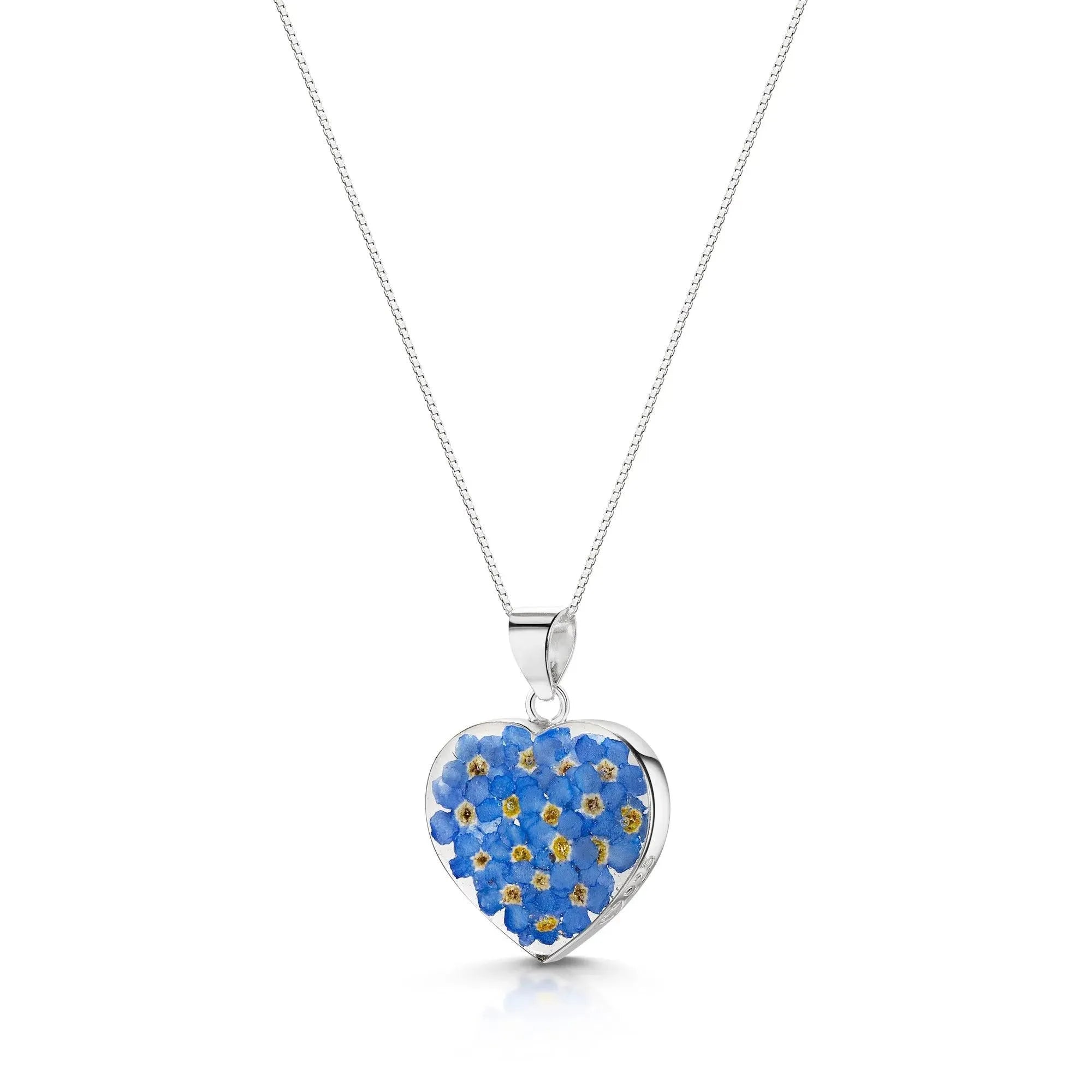 Pendentif en argent - Myosotis - Cœur moyen