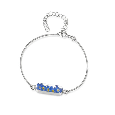 Forget-me-not bracelet | Sterling silver snake bracelet with real flowers | Leela collection
