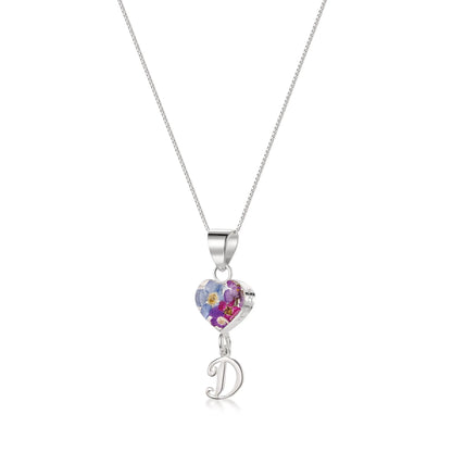 Real flower Pendant Necklace with Initial Charm