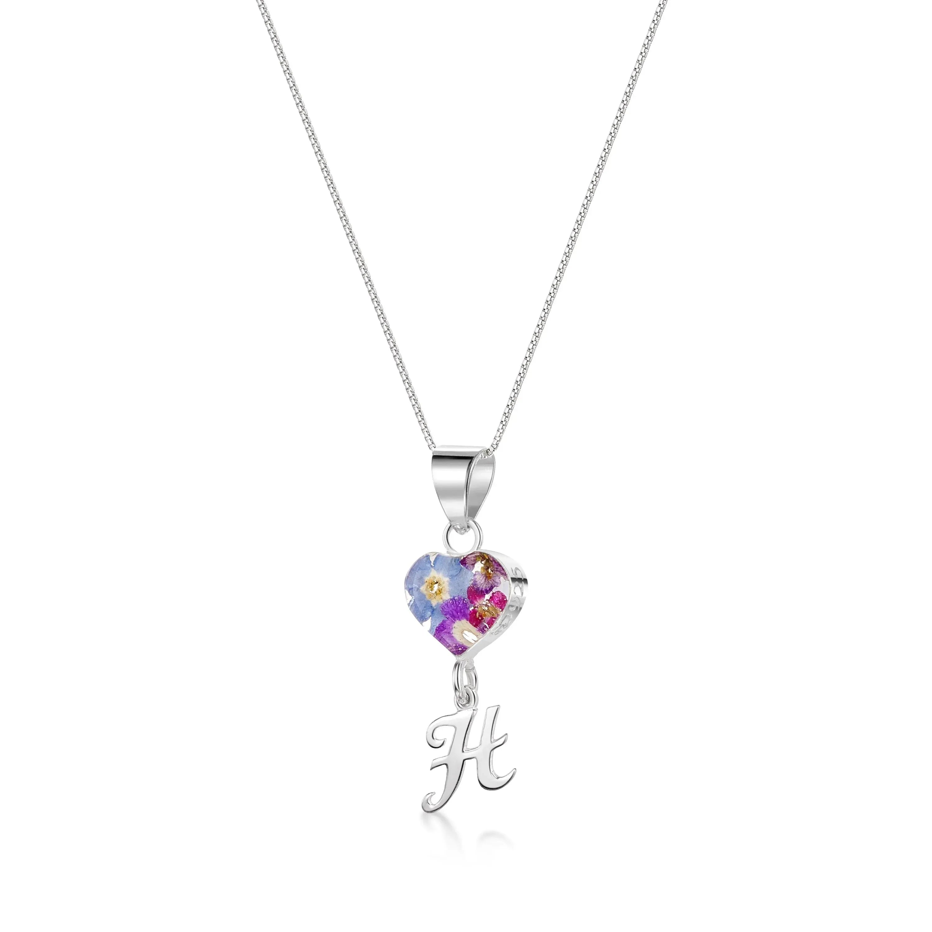 Real flower Pendant Necklace with Initial Charm