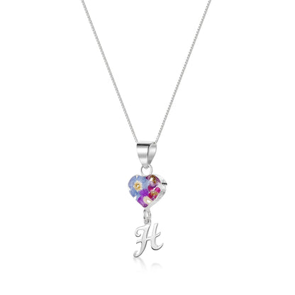 Real flower Pendant Necklace with Initial Charm
