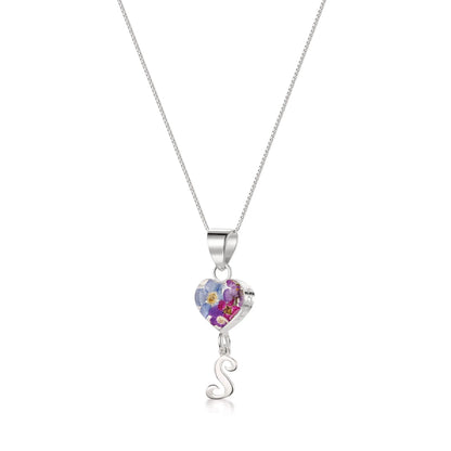 Real flower Pendant Necklace with Initial Charm