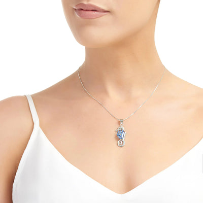 Seahorse necklace by Shrieking Violet® Sterling silver pendant with real forget-me-nots. Ideal gift for diver or maritime lover.