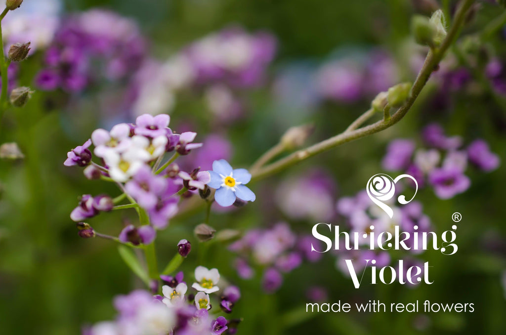 Silver necklace with real flowers, handmade by Shrieking Violet®